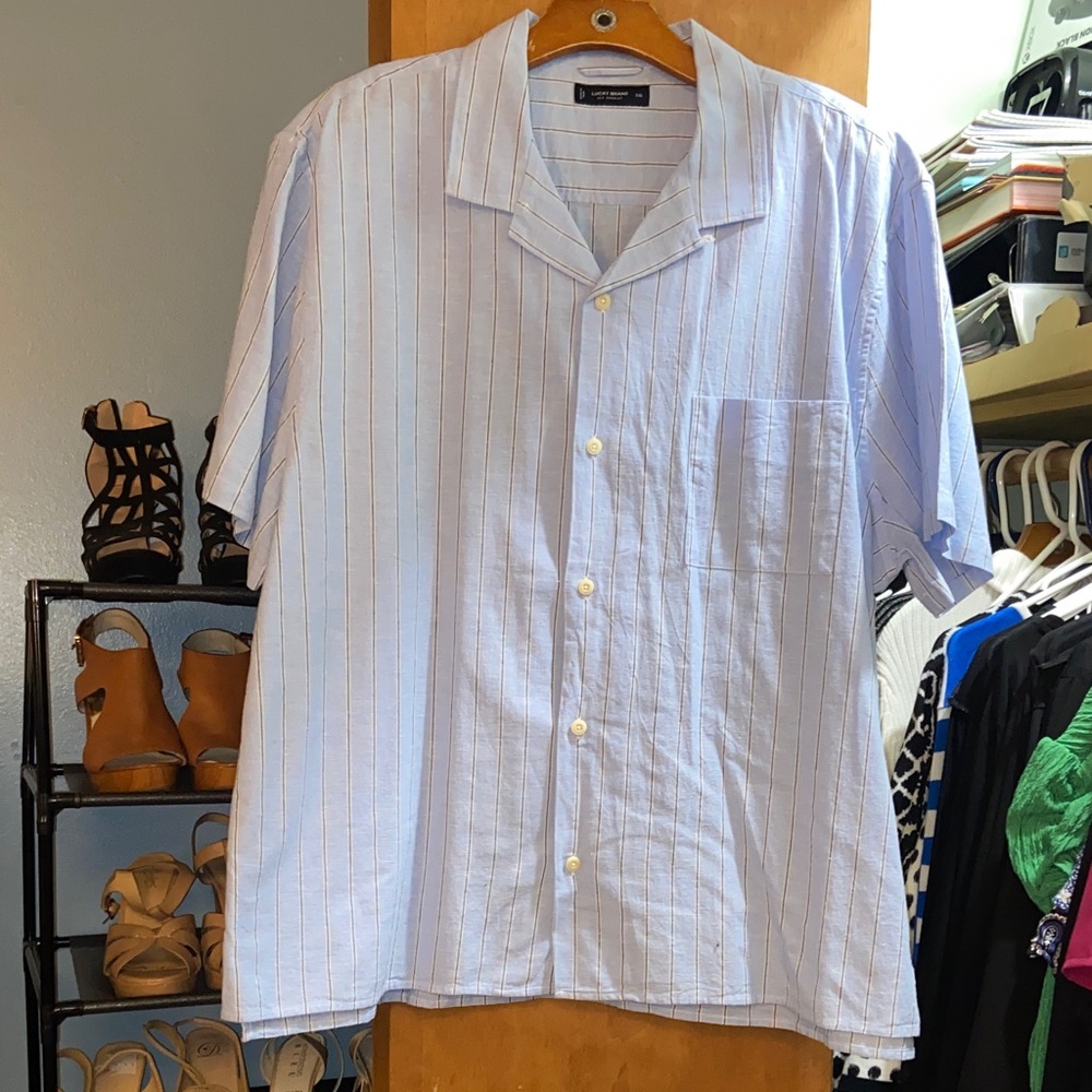 Lucky Brand Light Blue and White Striped Shirt